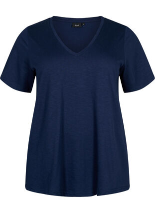Zizzifashion Short-sleeved basic t-shirt with v-neck, Navy Blazer, Packshot image number 0