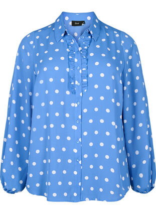 Zizzifashion Dotted shirt with ruffles, River S. White Dot, Packshot image number 0