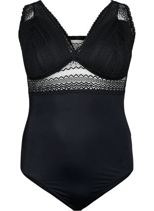 Body with lace and lightly padded cups - Black - Sz. 42-60 - Zizzifashion