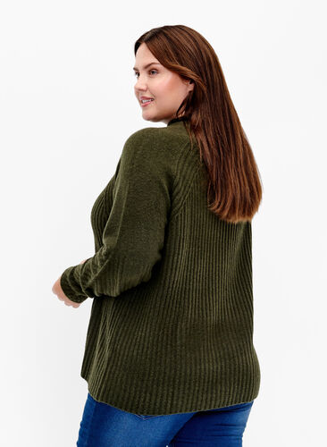 Zizzifashion Turtleneck sweater with ribbed texture, Forest Night Mel., Model image number 1