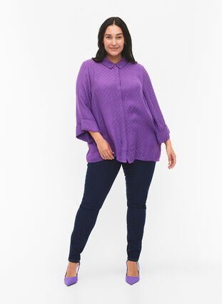 Zizzifashion Shirt in viscose with tone-on-tone pattern, Lavender Violet, Model image number 2