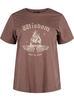 Zizzifashion Organic cotton T-shirt with print, Brown Wash W. Wisdom, Packshot image number 0