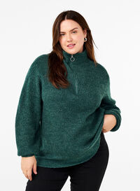 FLASH - Knitted sweater with high neck and zipper, Sea Moss Mel., Model