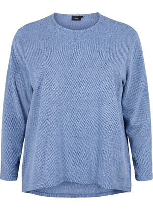 Zizzifashion Melange blouse with round neck and long sleeves, Blue Bonnet, Packshot image number 0