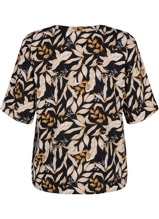 Zizzifashion V-neck blouse with leaf print, Black Leaf AOP, Packshot image number 1