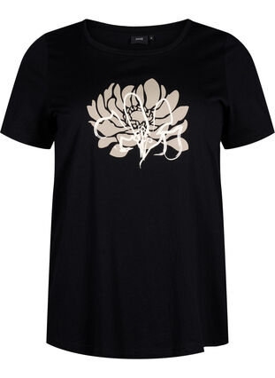 Zizzifashion T-shirt with a motif, Black w. Flower, Packshot image number 0