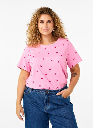 Zizzifashion Organic cotton T-shirt with lemons, Rose Bl. Lips Emb. , Model image number 0