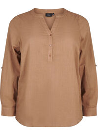 Cotton shirt blouse with v-neck