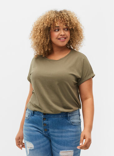 Zizzifashion Short sleeved cotton blend t-shirt, Dusty Olive, Model image number 0