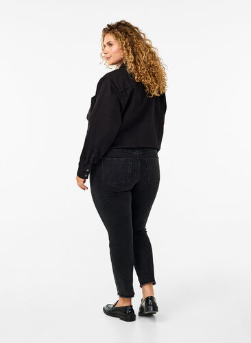 Zizzifashion Cropped Emily jeans with frayed hem, Dark Grey Denim, Model image number 1