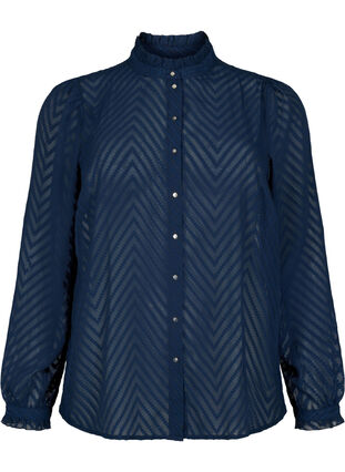 Zizzifashion Shirt blouse with ruffles and patterned texture, Navy Blazer, Packshot image number 0