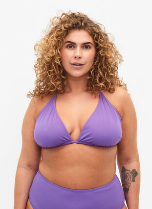 Zizzifashion Solid color triangle bikini top, Royal Lilac, Model image number 0