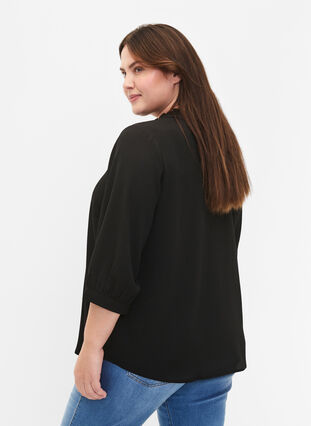 Zizzifashion Shirt blouse with 3/4 sleeves and ruffle collar, Black, Model image number 1