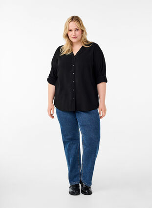 Zizzifashion Viscose shirt blouse with 3/4 sleeves, Black, Model image number 2