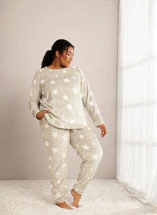 Zizzifashion Soft pants with star print, Grey Star, Image image number 0