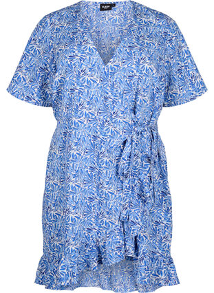 Zizzifashion FLASH - Wrap dress with short sleeves, White Blue AOP, Packshot image number 0