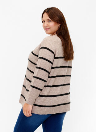 Zizzifashion Knitted blouse with stripes, Simply Taupe Mel., Model image number 1