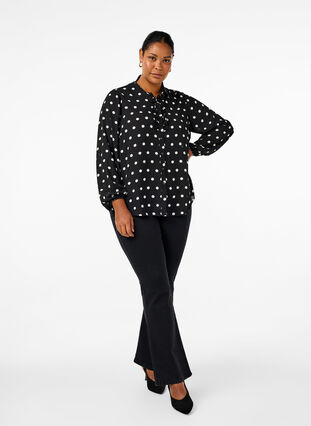 Zizzifashion Dotted shirt with ruffles, Black W. White Dot, Model image number 2