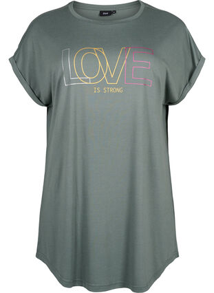 Zizzifashion Short sleeve nightgown with text print, Balsam Green Love, Packshot image number 0