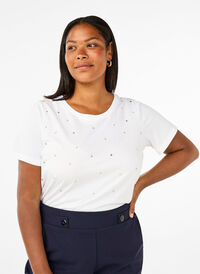 Cotton T-shirt with rhinestones, Bright White, Model