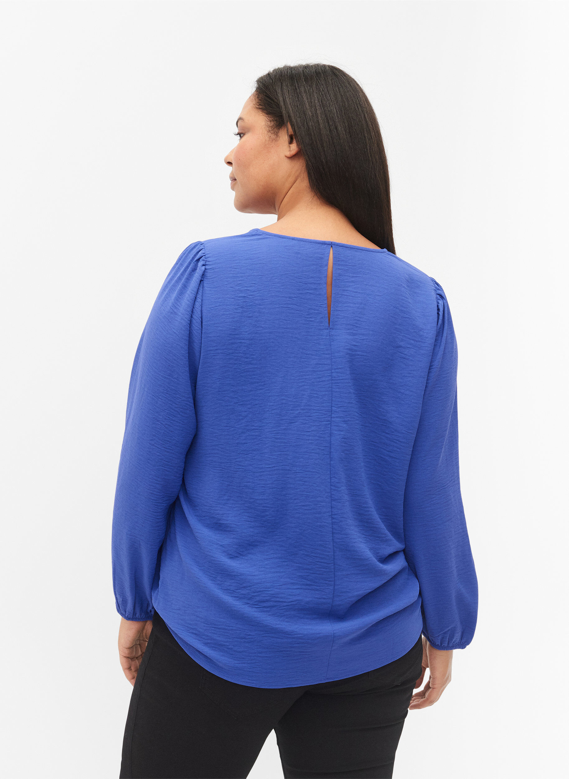 Blouse with puff sleeves - Blue - Sz. 42-60 - Zizzifashion