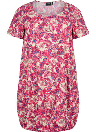 Zizzifashion Short-sleeved, printed cotton dress, Raspberry Sorbet, Packshot image number 0