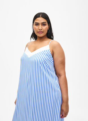 Zizzifashion FLASH - Striped strap dress in viscose, L. Blue White Stripe, Model image number 2