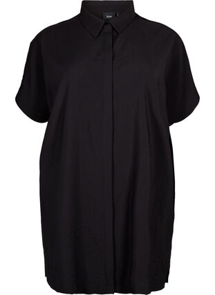 Zizzifashion Long viscose shirt with short sleeves, Black, Packshot image number 0