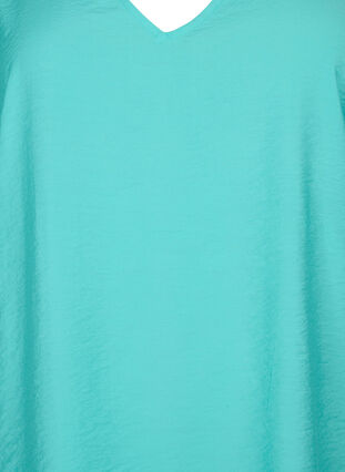 Zizzifashion Short-sleeved viscose blouse with v-neck, Turquoise, Packshot image number 2