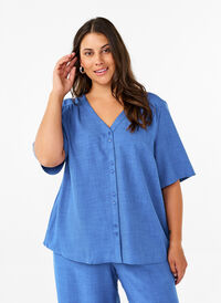 V-neck shirt blouse with short sleeves, Riverside, Model