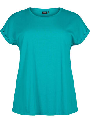 Zizzifashion Short sleeved cotton blend t-shirt, Teal Blue, Packshot image number 0