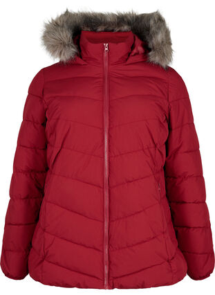 Zizzifashion Short puffer jacket with hood, Pomegranate, Packshot image number 0