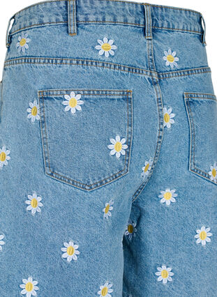Zizzifashion High waisted Mille shorts with embroidered flowers, Light Blue Flower, Packshot image number 3