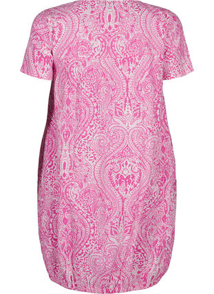 Zizzifashion Short-sleeved cotton dress with paisley print, Shocking P. Paisley , Packshot image number 1