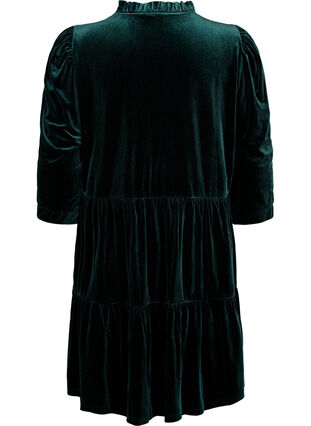 Zizzifashion Velour dress with ruffle collar and 3/4 sleeves, Scarab, Packshot image number 1