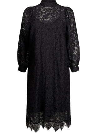 Zizzifashion Long-sleeved lace dress with high neck, Black, Packshot image number 0