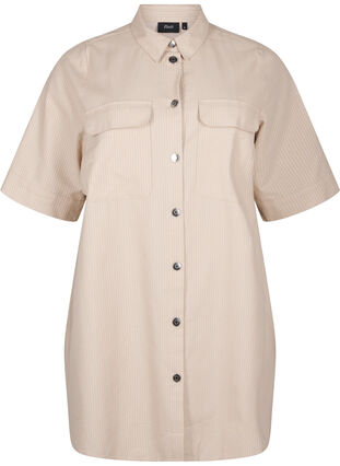 Zizzifashion Striped tunic with buttons and chest pockets, Oxford T. Wh. Stripe, Packshot image number 0