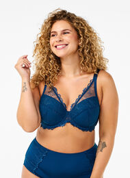 Lace bra with underwire and padding, Blue Opal, Model