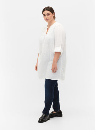 Zizzifashion Tunic in cotton with embroidery anglaise, Bright White, Model image number 2