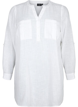 Zizzifashion Tunic in cotton with 3/4 sleeves, Bright White, Packshot image number 0