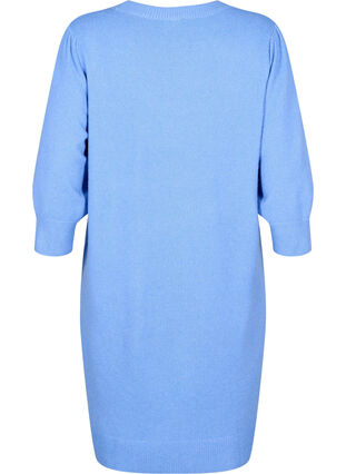 Zizzifashion Knitted dress with 3/4 puff sleeves, Blue B. /White Mel., Packshot image number 1