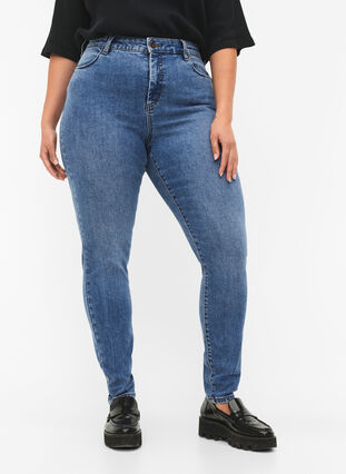 Zizzifashion Amy jeans with a high waist and super slim fit, Blue denim, Model image number 2