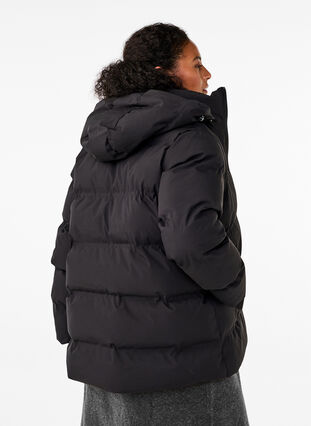 Zizzifashion Short puffer jacket with hood, Black, Model image number 1