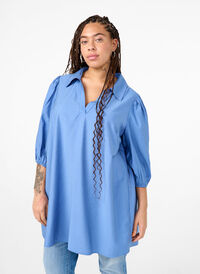 Viscose tunic with V-neck and collar, Riverside, Model