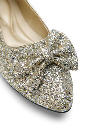 Zizzifashion Wide fit glitter ballerina with bow, Gold Glitter, Packshot image number 3