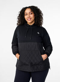 Hooded sweatshirt with quilt, Black, Model