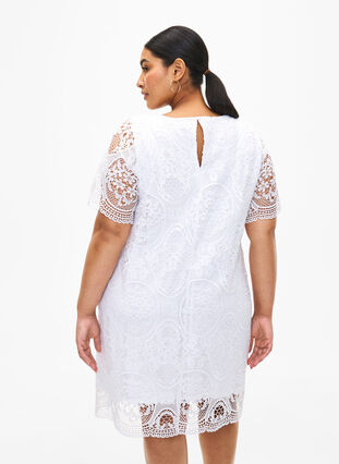 Zizzifashion Short-sleeved lace party dress, Bright White, Model image number 1