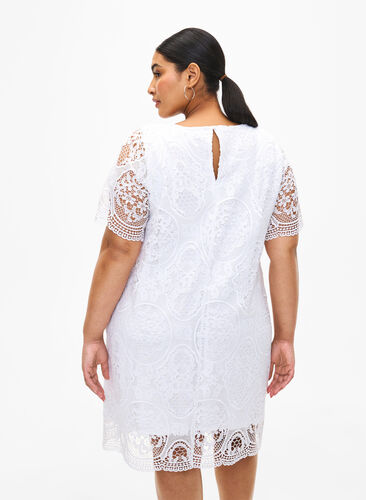 Zizzifashion Short-sleeved lace party dress, Bright White, Model image number 1