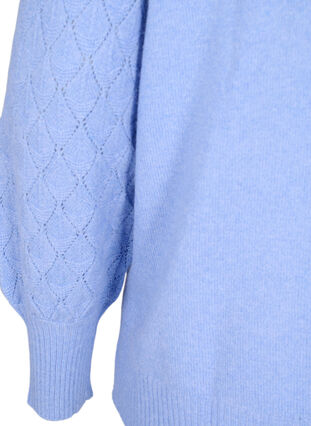 Zizzifashion Knitted blouse with lace pattern, Cornflower Blue Mel., Packshot image number 3