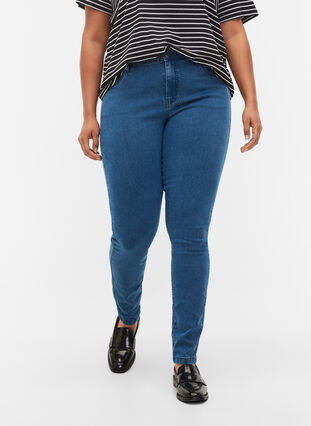 Zizzifashion High-waisted super slim Amy jeans , Mid Blue, Model image number 2